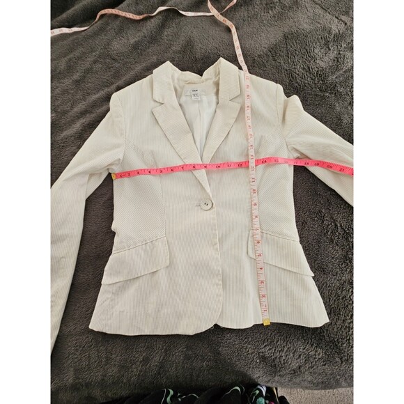 H&M White And Cream Striped Women's Suit Blazer Jacket Size 4 European Size 34 - Picture 13 of 15
